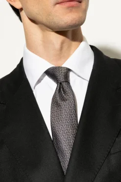 FERRAGAMO CZARNY Jedwabny krawat