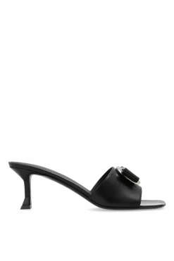 FERRAGAMO CZARNY Klapki na obcasie ‘Zelie’
