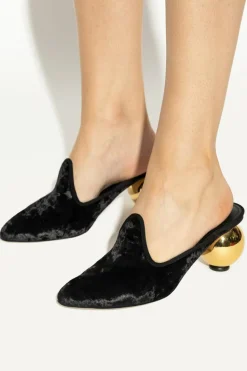 FERRAGAMO CZARNY Klapki na obcasie `Tasha`