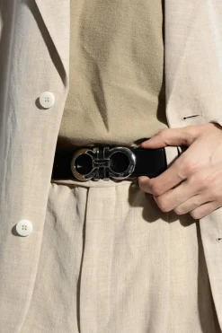 FERRAGAMO CZARNY Pasek z motywem ‘Gancini’