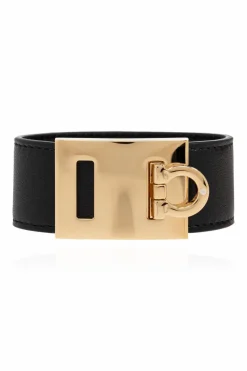 FERRAGAMO CZARNY Skórzana bransoleta