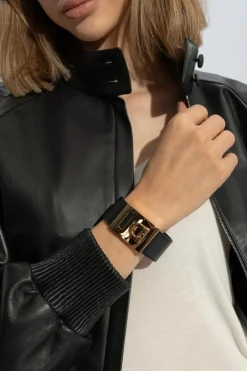 FERRAGAMO CZARNY Skórzana bransoleta