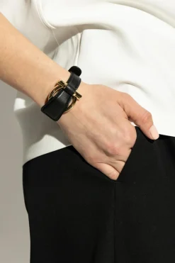 FERRAGAMO CZARNY Skórzana bransoleta