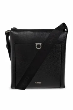 FERRAGAMO CZARNY Skórzana torba na ramię `Trading`