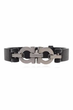 FERRAGAMO CZARNY Skórzana bransoleta