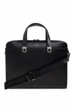 FERRAGAMO CZARNY Skórzana aktówka z logo
