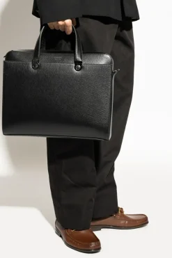 FERRAGAMO CZARNY Skórzana aktówka z logo