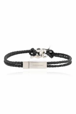 FERRAGAMO CZARNY Skórzana bransoleta
