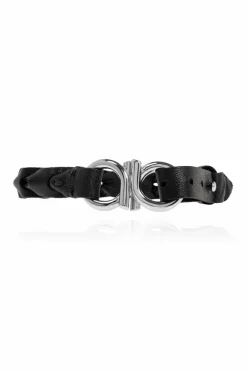FERRAGAMO CZARNY Skórzana bransoleta