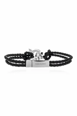 FERRAGAMO CZARNY Skórzana bransoleta