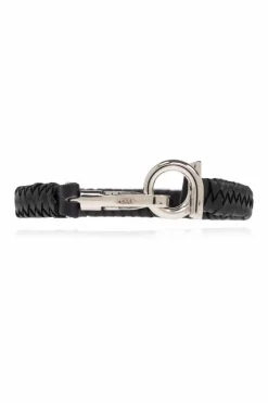 FERRAGAMO CZARNY Skórzana bransoleta