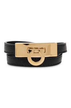 FERRAGAMO CZARNY Skórzana bransoleta