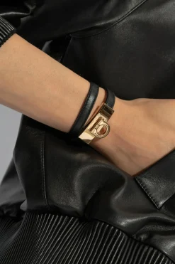 FERRAGAMO CZARNY Skórzana bransoleta