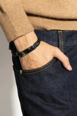 FERRAGAMO CZARNY Skórzana bransoleta