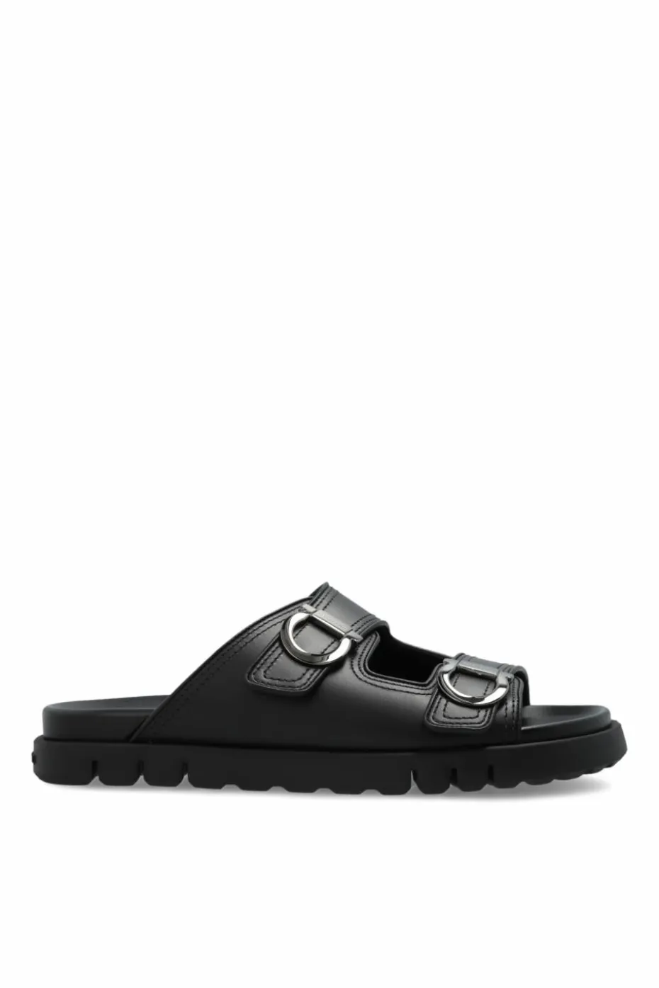 FERRAGAMO CZARNY Skórzane klapki `Colly`
