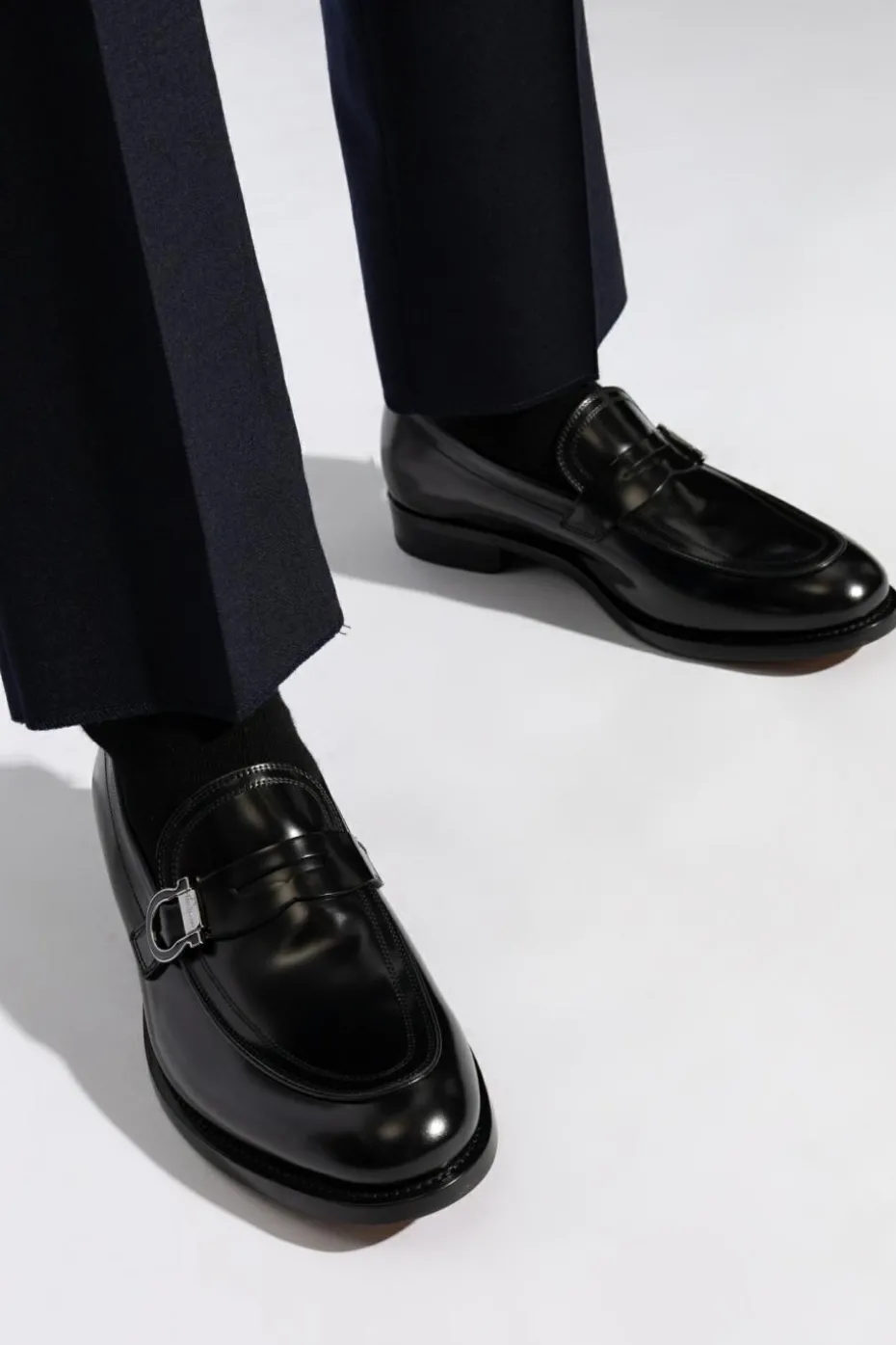 FERRAGAMO CZARNY Skórzane buty `Canada`