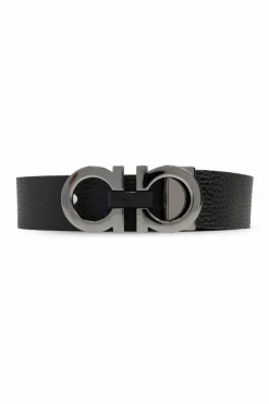 FERRAGAMO CZARNY Skórzany pas