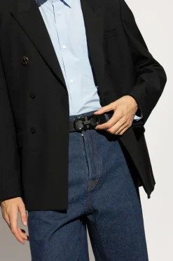 FERRAGAMO CZARNY Skórzany pas