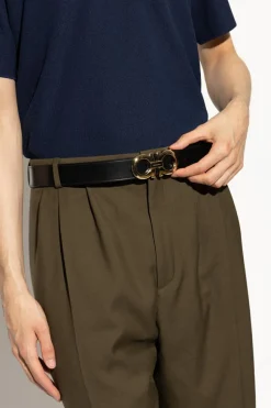FERRAGAMO CZARNY SKÓRZANY PASEK