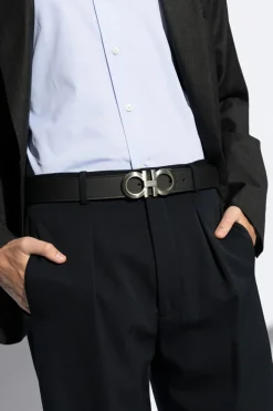 FERRAGAMO CZARNY SKÓRZANY PASEK