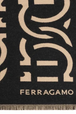 FERRAGAMO CZARNY Wełniany szal