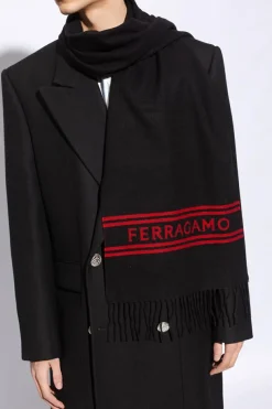 FERRAGAMO CZARNY Wełniany szal