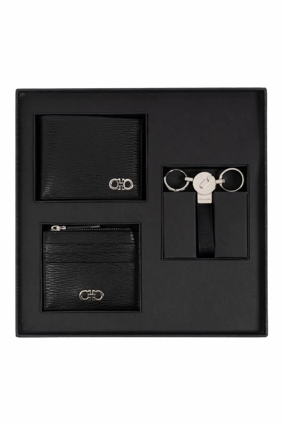 FERRAGAMO CZARNY Zestaw: portfel, etui na karty i brelok