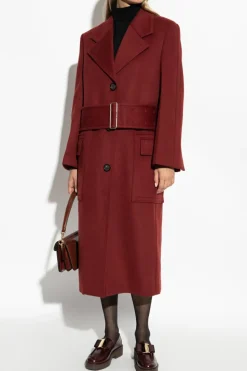 FERRAGAMO CZERWONY Wełniany płaszcz
