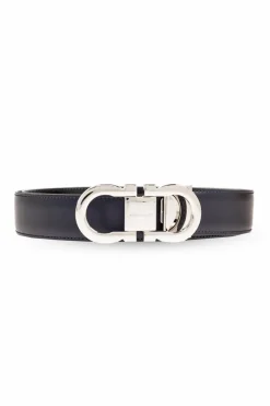 FERRAGAMO GRANATOWY Dwustronny pasek z logo