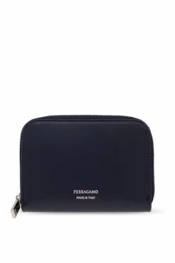 FERRAGAMO GRANATOWY Skórzany portfel