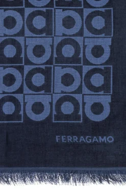 FERRAGAMO GRANATOWY Szal z logo