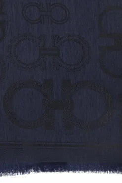 FERRAGAMO GRANATOWY Szal z logo