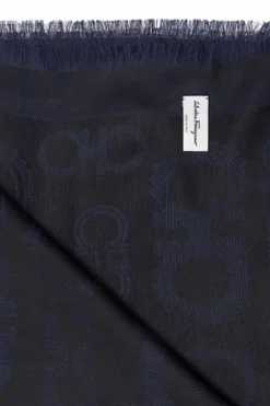 FERRAGAMO GRANATOWY Szal z logo