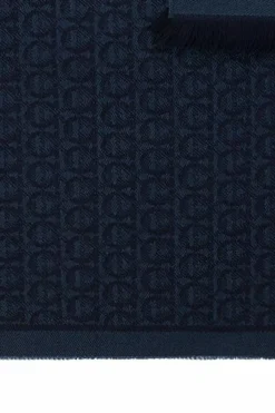 FERRAGAMO GRANATOWY Szal z wyszytym logo