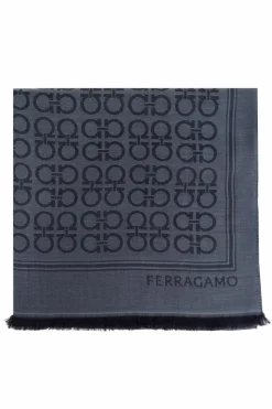 FERRAGAMO GRANATOWY Szal z monogramem