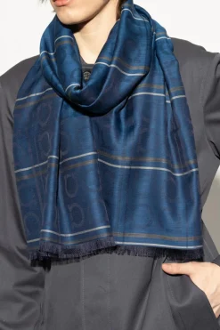 FERRAGAMO GRANATOWY Szal z monogramem