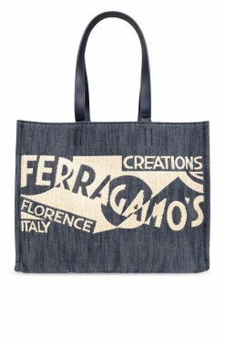 FERRAGAMO GRANATOWY Torba ‘Sign M’ typu ‘shopper’