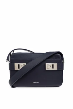 FERRAGAMO GRANATOWY Torba na ramię `Twins`