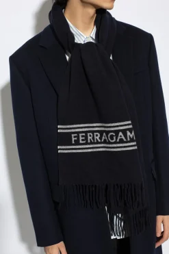 FERRAGAMO GRANATOWY Wełniany szal