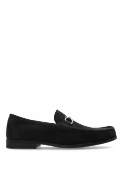 FERRAGAMO GRANATOWY Zamszowe buty `Grandioso`