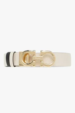 FERRAGAMO kremowy Dwustronny skórzany pasek