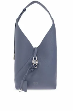 FERRAGAMO NIEBIESKI Skórzana torba na ramię