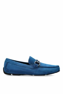 FERRAGAMO NIEBIESKI Zamszowe mokasyny `Front`