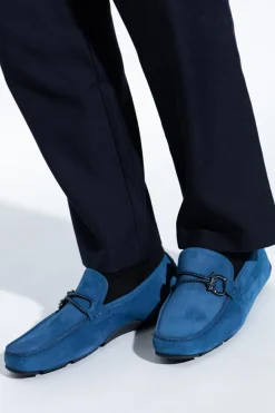 FERRAGAMO NIEBIESKI Zamszowe mokasyny `Front`