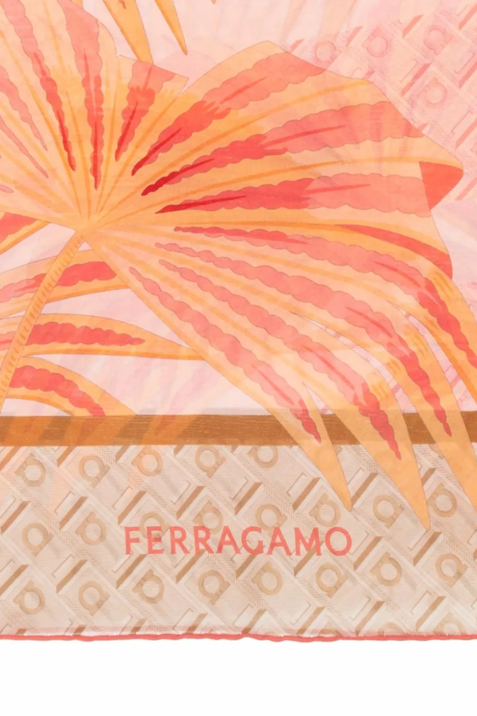FERRAGAMO RÓŻOWY Jedwabny szal z nadrukiem