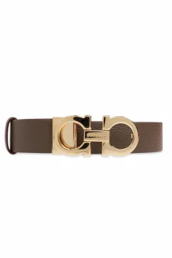 FERRAGAMO SZARY Dwustronny skórzany pasek