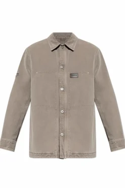 FERRAGAMO SZARY Jeansowa koszula z naszywką z logo