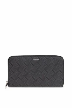 FERRAGAMO SZARY Portfel z płótna ozdobionego monogramem