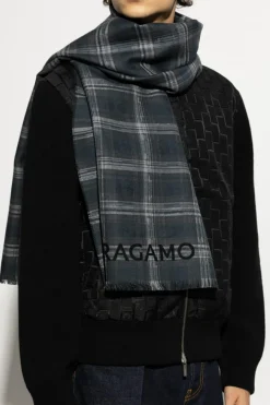 FERRAGAMO SZARY Wełniany szal