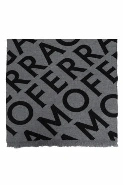 FERRAGAMO SZARY Wełniany szal z monogramem